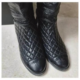 Chanel-Chanel Matelasse Black Leather Over Knee Boots Sz. 38-Black