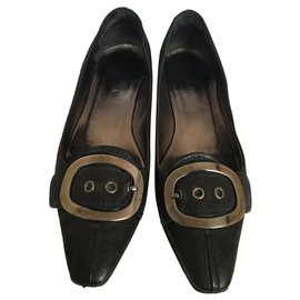 Prada Leather Mules Black 38 Black Silver hardware