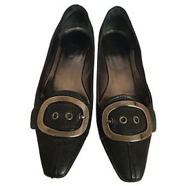 Prada Leder Mules Schwarz 38 Schwarz Silber Hardware