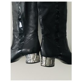 Chanel-boots-Noir,Bijouterie argentée