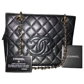 Chanel Petit Cabas Shopping Noir en Cuir Noir