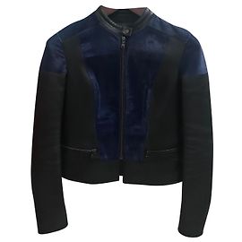 Giacca biker Neil Barrett in pelle nera e blu XS Nero