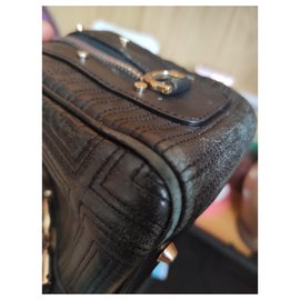 Gianni Versace-Greek Quilt Handbag-Black,Gold hardware