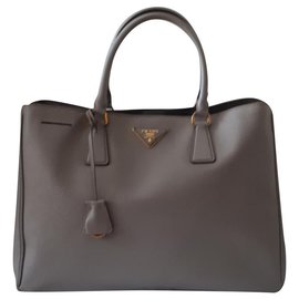 Prada-Prada Saffiano Lux Tote Bag-Taupe