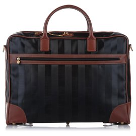 Fendi-Fendi Black Pequin Nylon Travel Bag-Brown,Black