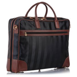 Fendi-Fendi Black Pequin Nylon Travel Bag-Brown,Black