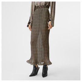 Burberry-Burberry Ruffle Detalhe Check Chiffon Plissé Saia-Multicor