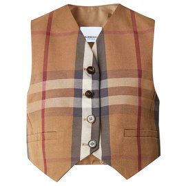 Burberry-chaleco corto de algodón técnico a cuadros burberry-Castaño,Multicolor