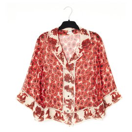 Hermès-CORAL CROP CHIFFON FR36-Cream,Coral