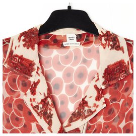 Hermès-CORAL CROP CHIFFON FR36-Cream,Coral