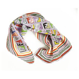 Fendi-FENDI bright multicolor FF monogram Square Print Silk Scarf medium size-Multiple colors