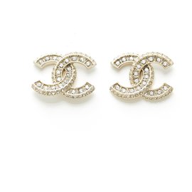 Chanel-CC medio 2 filas de diamantes de imitación-Dorado