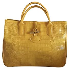 Longchamp BOLSA AMARELA ROSEAU EM PELE DE BORRO EM FORMA DE CROCO Amarelo