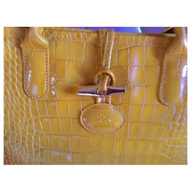 Longchamp-YELLOW ROSEAU BAG IN CROCO SHAPED calf leather-Yellow