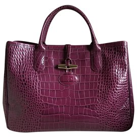 Longchamp-VIOLINE BAG IN CROCO SHAPED calf leather-Purple