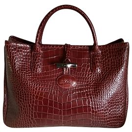 Longchamp SACOLA BORGONHA EM couro DE bezerro FORMATO CROCO Bordeaux
