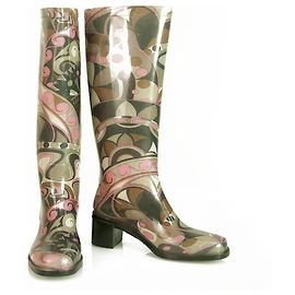 Emilio Pucci multicolor iconic geometric print rain boots, wellingtons, Size 37 Multiple colors