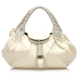 Fendi-Fendi White Spy Leather Hobo-Black,White