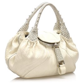 Fendi-Fendi White Spy Leather Hobo-Black,White