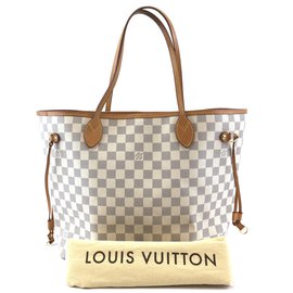 Louis Vuitton-Louis Vuitton Neverfull Mm Damier Azur Leinwand-Weiß