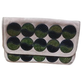 Jil Sander Sanders Vintage Clutch mit Python Beige