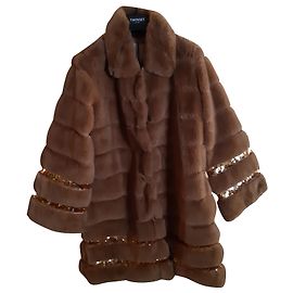 Twin Set Ecopelliccia con paillettes Cognac