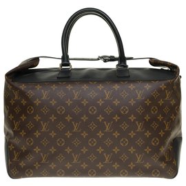 Louis Vuitton-Espléndido bolso Louis Vuitton Neo Greenwich Macassar en lona Monogram y herrajes metálicos plateados-Castaño,Negro