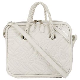 Balenciaga White Blanket Square Leather Satchel White