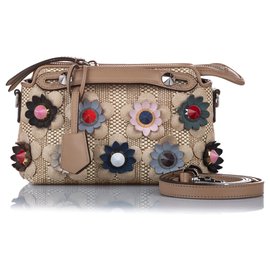Fendi-Fendi Brown Mini Flowerland By The Way Straw Satchel-Brown,Multiple colors,Beige