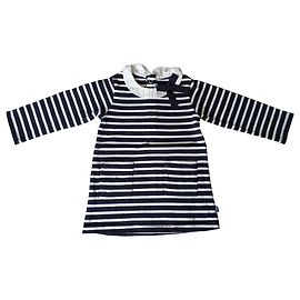 Vestido Jacadi de algodão branco e azul marinho 12 meses Branco Azul marinho