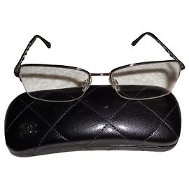 Chanel Optical Frames Black Leather Metal Black