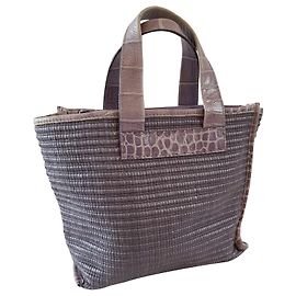 Furla ráfia e bolsa de couro Bege