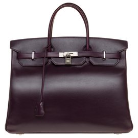 Hermès-Splendid and Rare Hermès Birkin 40 in purple box leather, brushed silver metal trim-Purple