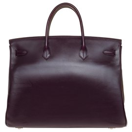 Hermès-Splendido e raro Hermès Birkin 40 in pelle box viola, finiture in metallo argentato spazzolato-Porpora