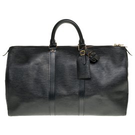 Louis Vuitton-Bellissima borsa da viaggio Louis Vuitton Keepall 45 pelle Epi nera, garniture en métal doré-Nero