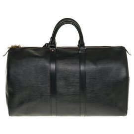 Louis Vuitton-Très beau sac de voyage Louis Vuitton Keepall 45 en cuir épi noir, garniture en métal doré-Noir