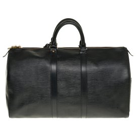 Louis Vuitton-Very beautiful Louis Vuitton Keepall travel bag 45 black epi leather, garniture en métal doré-Black