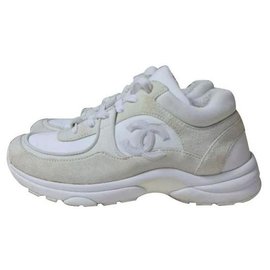 Chanel-CHANEL CC LOGO Beige Suede Sneakers Sz.37-Beige