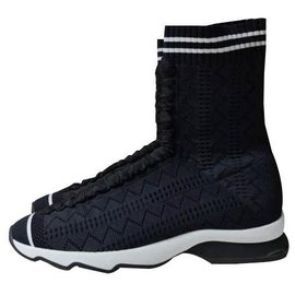Fendi-Fendi Womens Stretch-knit sneakers Black Sneakers High top Sz.39-Black