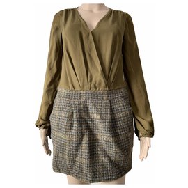 Vestido J.Crew marrom de seda e lã Marrom