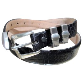 Autre Marque-New Italian calf leather leather belt in Western style-Black