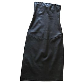 STOULS bodycon strapless dress in washable stretch leather T. XS Dark brown