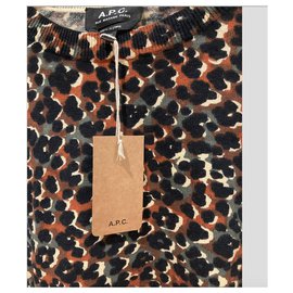Apc-Jersey multicolor en mezcla de cachemira de algodón-Castaño,Multicolor,Estampado de leopardo