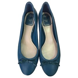 Christian Dior Duck Blue Leather Ballet Flats Blue