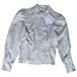 & Other Stories metallisch gestreiftes Hemd mit Puffärmeln Beige