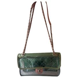 Chanel Runway Bolsa de Aba Acolchoada em PVC e Pele de Carneiro Hardware prateado