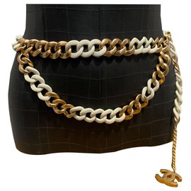 Chanel-Belts-White,Golden