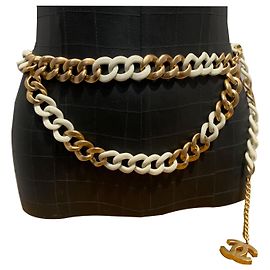 Cinto Chanel Maxi Elos Branco e Dourado Branco Dourado