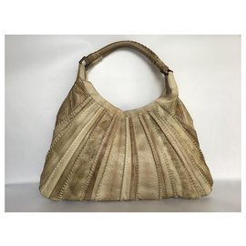 Autre Marque-Cobra Python Leather Whip Stitch  Handbag-Beige,Grey,Light brown