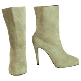 Brian Atwood-Brian Atwood Gray Suede Leather Pull On Calf Booties Boots Heels Shoes size 37-Grey